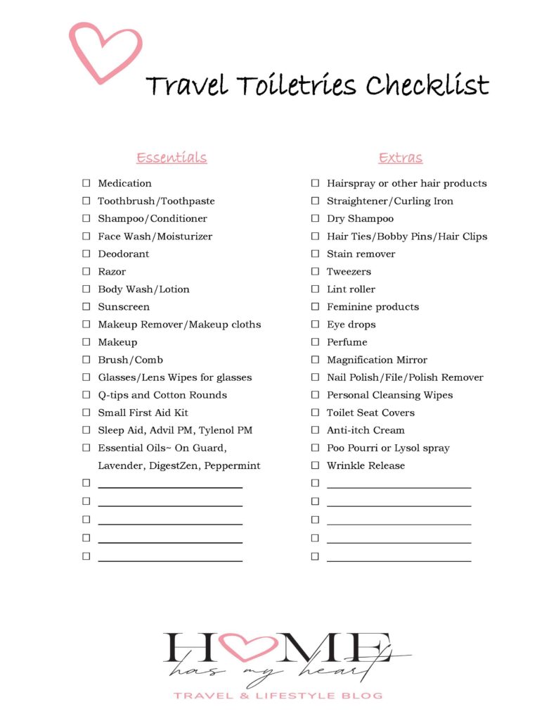 Travel Toiletries Checklist