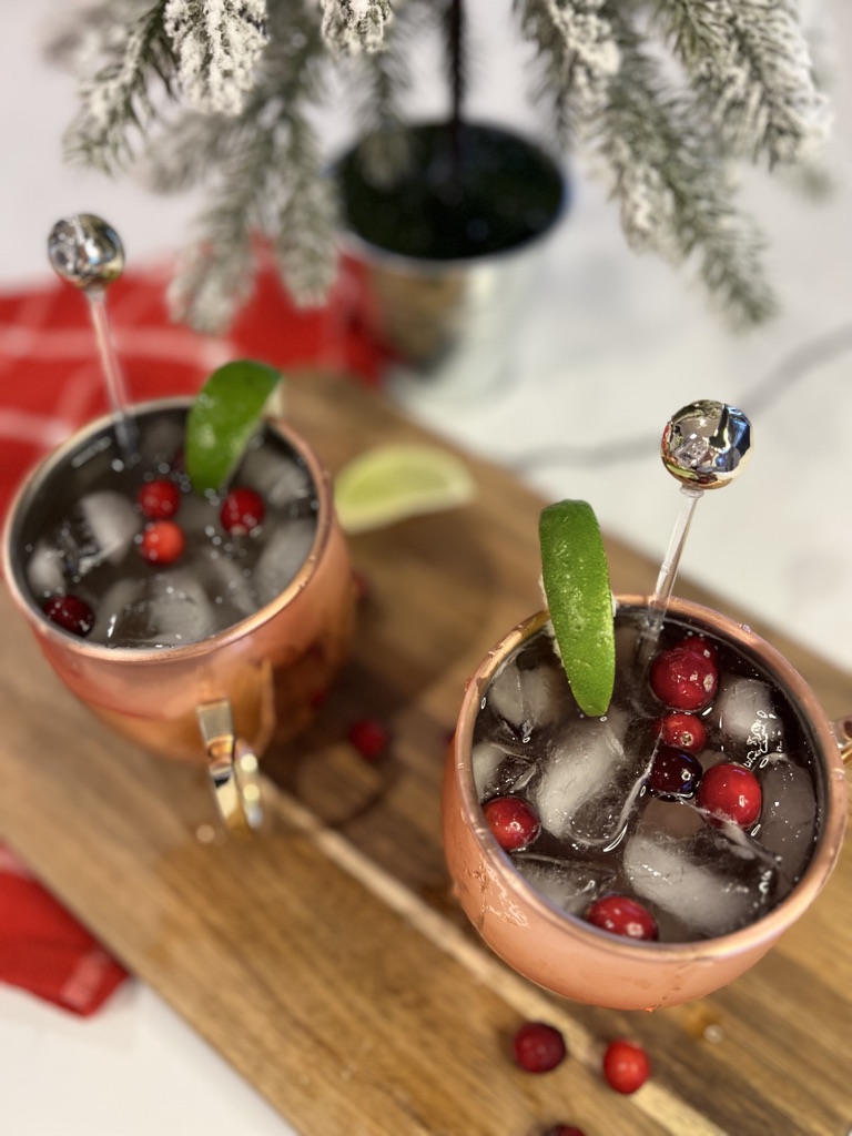 top view of two glasses of Mistletoe Mule