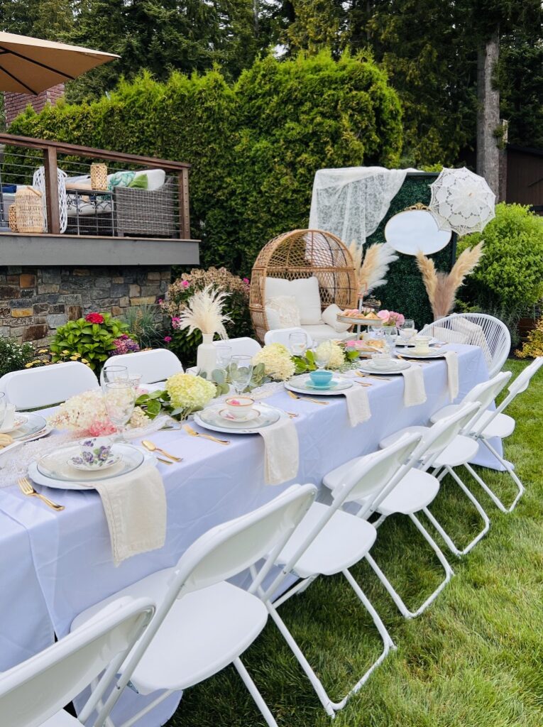 table setting for high tea in the outdoors