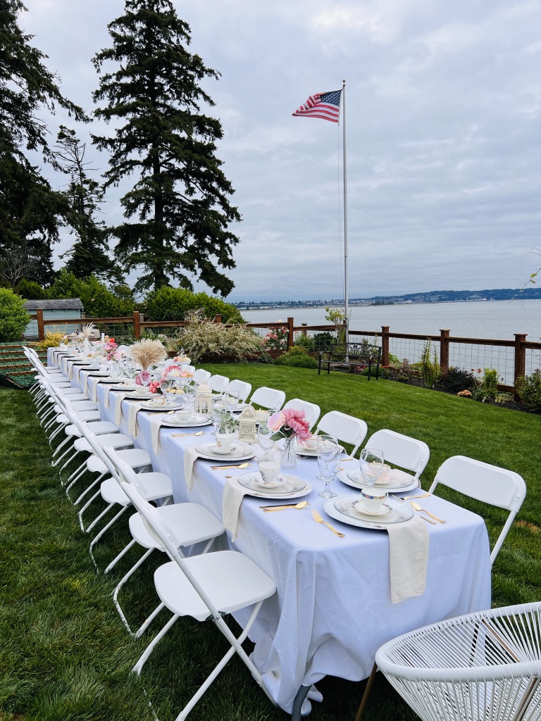 table setting for high tea outdoors
